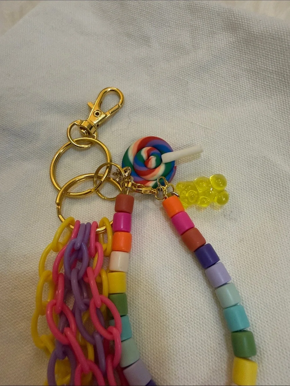 Multicolor Beaded Keychain with Chain and Charm
